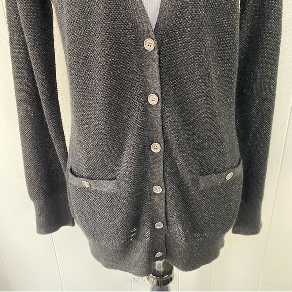 J. Mclaughlin Button Black Metallic Cardigan Sweater Women's Size Medium Long - Picture 6 of 15